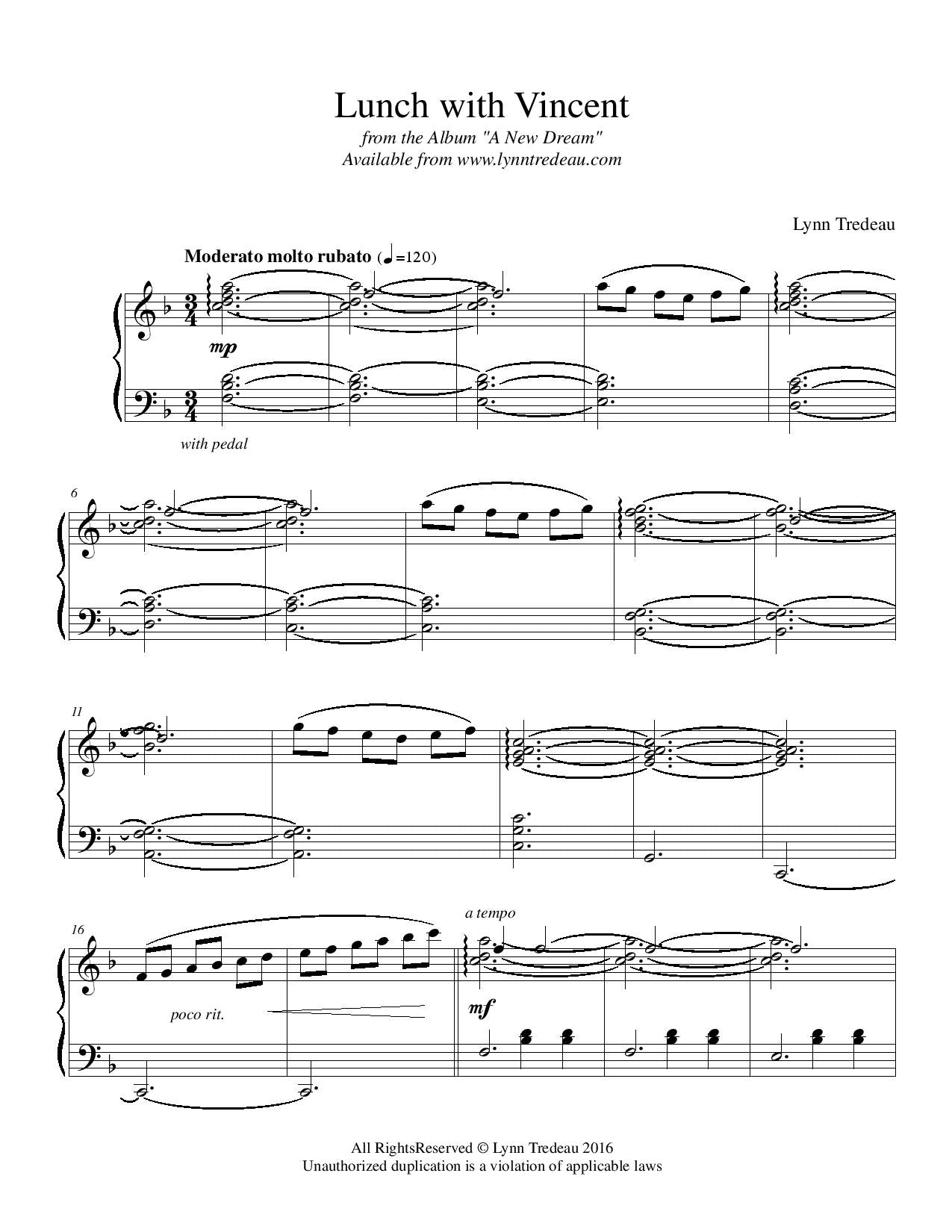 Lunch with Vincent - (PDF Sheet Music)